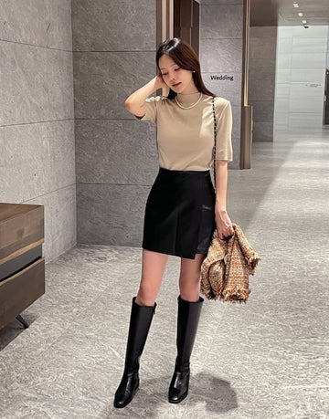 Aven Leather Wrap Mini Skirt